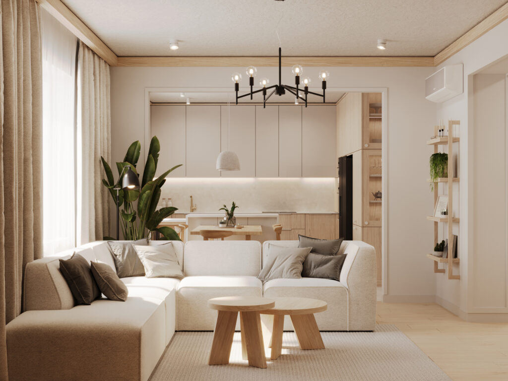 Salon w stylu Japandi